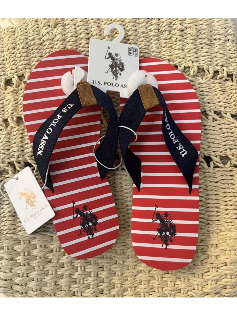 U.S. Polo Assn. Red Stripe Flip Flops Man’s Sz 9-10